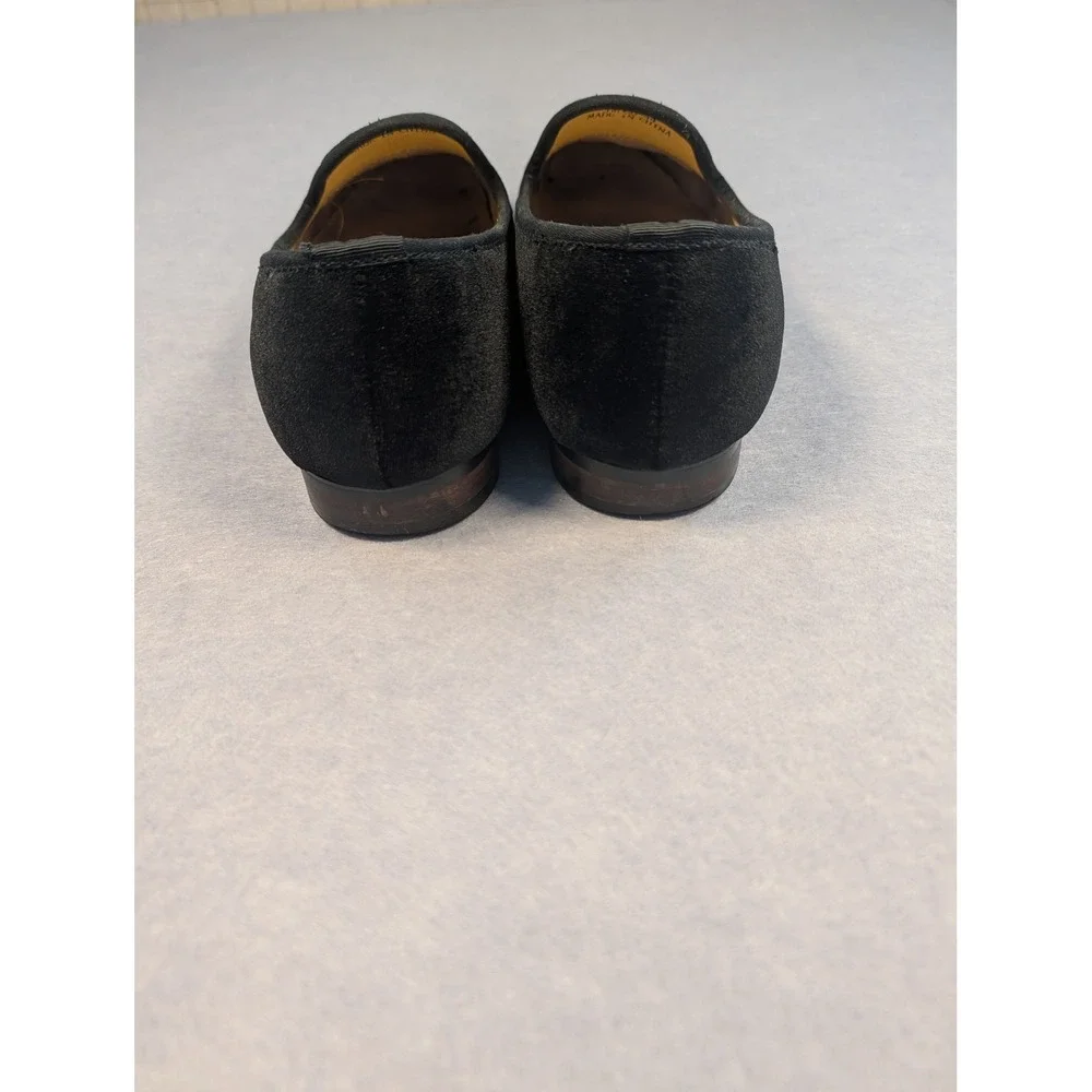Journey West Velvet Loafers Mens 44 Black Embroidered Crest Smoking Shoes EUC
